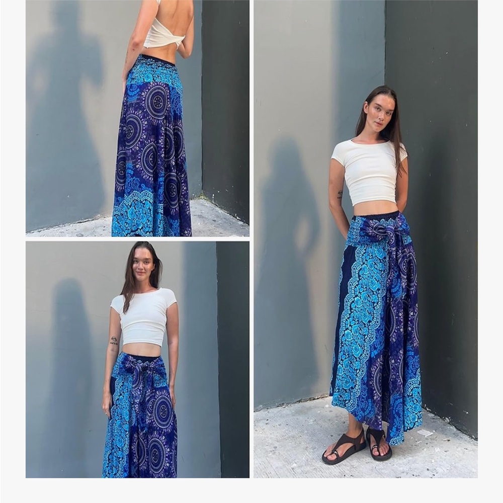 NEW! 🟦Blue & Purple🟪 Boho Print Maxi Skirt/Halter Dress - Size Large - Picture 5 of 10